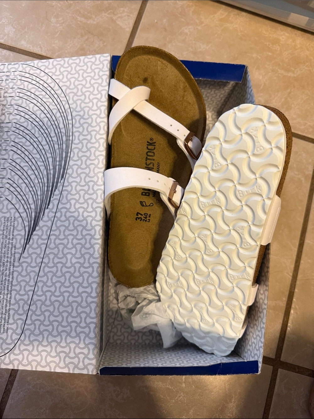 Birkenstock White Two-Strap Sandals with Cork Footbed